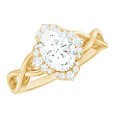 2.25 CT Crossover Shank Oval Zircon Flower Engagement Ring
