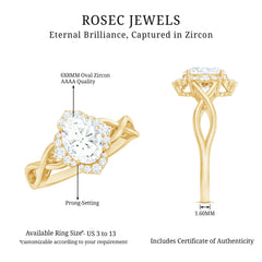 2.25 CT Crossover Shank Oval Zircon Flower Engagement Ring
