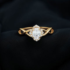 2.25 CT Crossover Shank Oval Zircon Flower Engagement Ring
