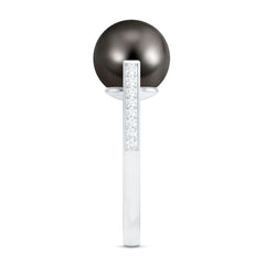 Real Tahitian Pearl Solitaire Engagement Ring with Diamond
