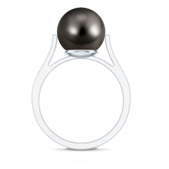 Real Tahitian Pearl Solitaire Engagement Ring with Diamond
