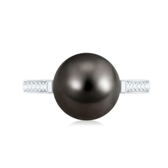 Real Tahitian Pearl Solitaire Engagement Ring with Diamond