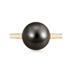 Real Tahitian Pearl Solitaire Engagement Ring with Diamond