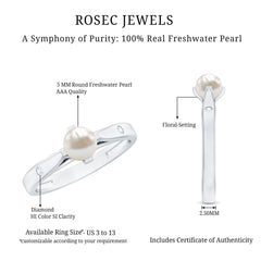 Elegant Bead Set Freshwater Pearl Solitaire Promise Ring with Diamond