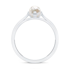 Elegant Bead Set Freshwater Pearl Solitaire Promise Ring with Diamond