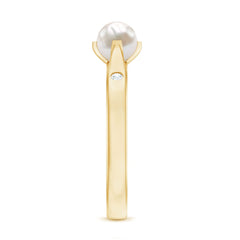 Elegant Bead Set Freshwater Pearl Solitaire Promise Ring with Diamond