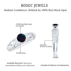 Natural Black Opal Vintage Inspired Engagement Ring