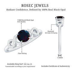 Round Black Opal Criss Cross Promise Ring with Diamond
