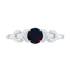 Round Black Opal Criss Cross Promise Ring with Diamond
