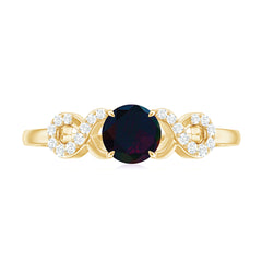 Round Black Opal Criss Cross Promise Ring with Diamond