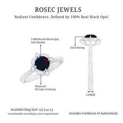 Vintage Inspired Black Opal and Diamond Engagement Ring