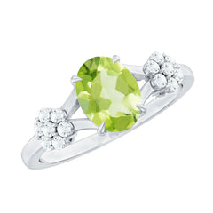 1 Carat Oval Cut Peridot Flower Engagement Ring