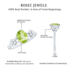 1 Carat Oval Cut Peridot Flower Engagement Ring