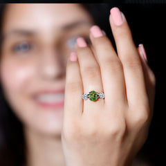 1 Carat Oval Cut Peridot Flower Engagement Ring