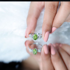1 Carat Oval Cut Peridot Flower Engagement Ring
