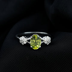 1 Carat Oval Cut Peridot Flower Engagement Ring