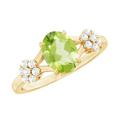 1 Carat Oval Cut Peridot Flower Engagement Ring