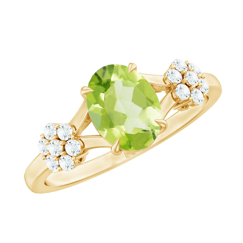 1 Carat Oval Cut Peridot Flower Engagement Ring