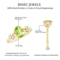 1 Carat Oval Cut Peridot Flower Engagement Ring