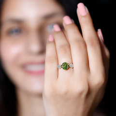 1 Carat Oval Cut Peridot Flower Engagement Ring