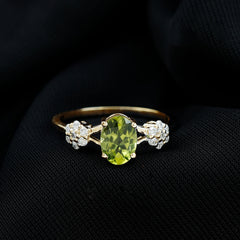 1 Carat Oval Cut Peridot Flower Engagement Ring