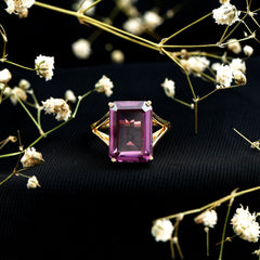 8 Carat Lab Grown Alexandrite Emerald Cut Engagement Ring