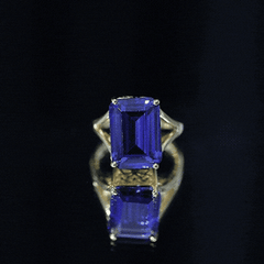 8 Carat Lab Created Tanzanite Emerald Cut Engagement Ring with Split Shank