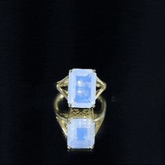 Certified 8 Carat Emerald Cut Lab Created Ethiopian Opal Engagement Ring in Silver