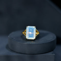 Certified 8 Carat Emerald Cut Lab Created Ethiopian Opal Engagement Ring in Silver