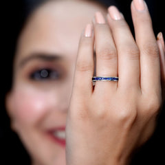 1/2 CT Channel Set Blue Sapphire Half Eternity Ring for Women