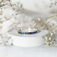 1/2 CT Channel Set Blue Sapphire Half Eternity Ring for Women