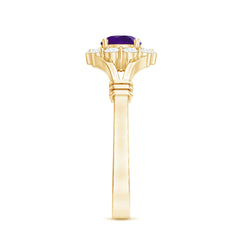 1 CT Amethyst and Diamond Halo Split Shank Ring