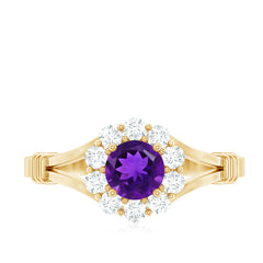 1 CT Amethyst and Diamond Halo Split Shank Ring