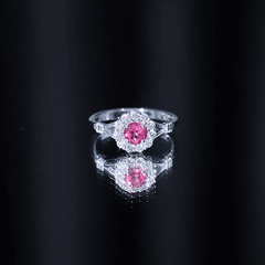 Real Pink Tourmaline and Diamond Engagement Ring in Split Shank