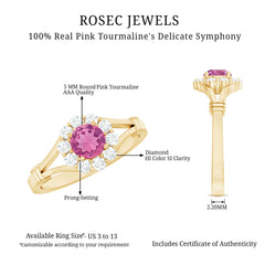 Real Pink Tourmaline and Diamond Engagement Ring in Split Shank