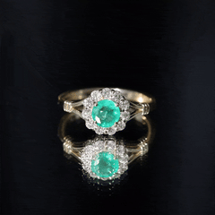Emerald Nature Inspired Engagement Ring with Diamond Halo