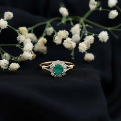 Emerald Nature Inspired Engagement Ring with Diamond Halo