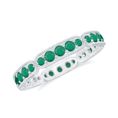 Natural Emerald Eternity Wedding Band with Milgrain Detail