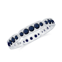 Blue Sapphire Eternity Ring with Milgrain Detailing