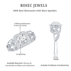 Certified Moissanite Art Deco Engagement Ring for Women
