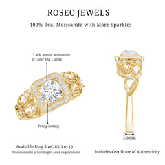 Certified Moissanite Art Deco Engagement Ring for Women