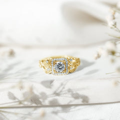 Certified Moissanite Art Deco Engagement Ring for Women