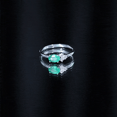 AAA Quality Oval Cut Emerald East West Promise Ring with Diamond Trio