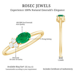 AAA Quality Oval Cut Emerald East West Promise Ring with Diamond Trio