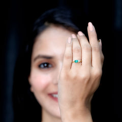 AAA Quality Oval Cut Emerald East West Promise Ring with Diamond Trio