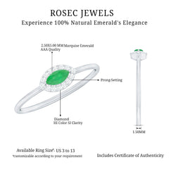 Marquise Emerald East West Promise Ring with Diamond Halo