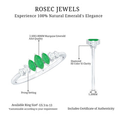 Marquise Emerald and Diamond 3 Stone Anniversary Ring for Women