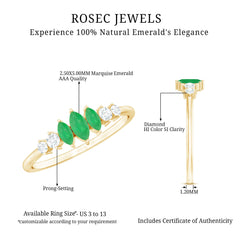 Marquise Emerald and Diamond 3 Stone Anniversary Ring for Women