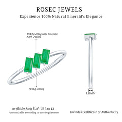 Baguette Cut Real Emerald Three Stone Promise Ring