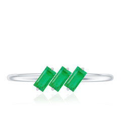 Baguette Cut Real Emerald Three Stone Promise Ring